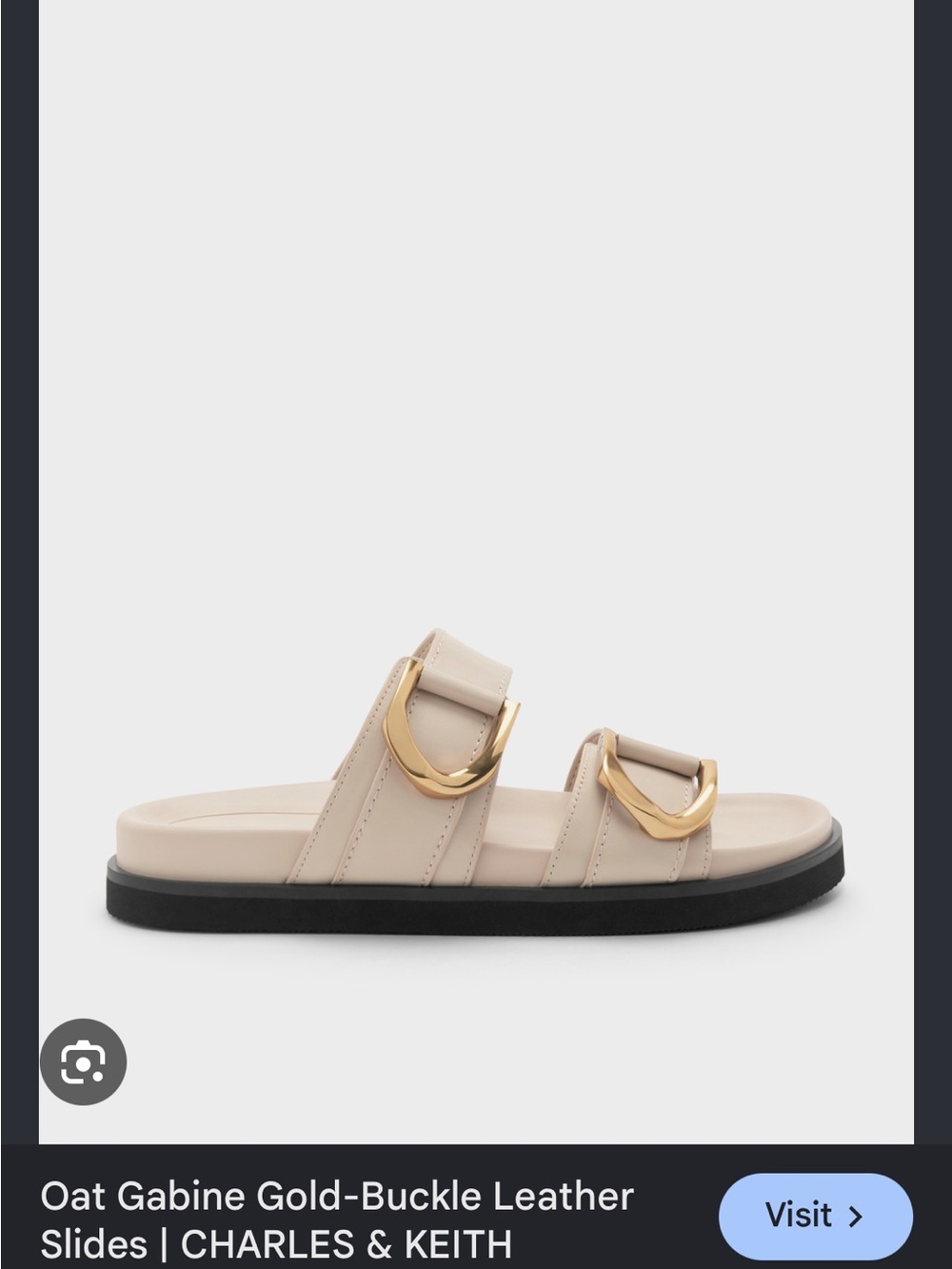 Charles & Keith Oat Leather Slides with Gold Buckles